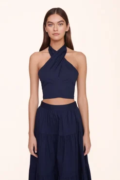 Poplin Shop|Tops<STAUD SMOCKED KAI TOP NAVY