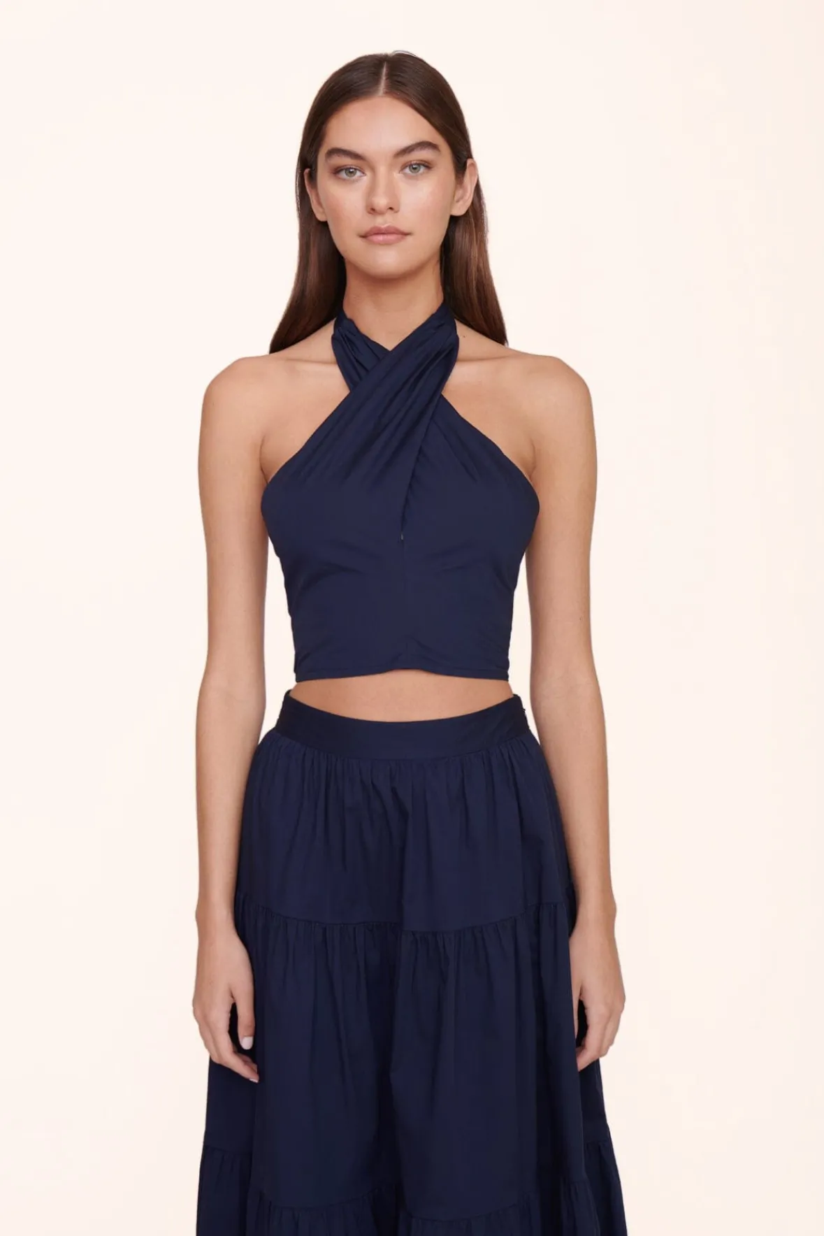Poplin Shop|Tops<STAUD SMOCKED KAI TOP NAVY