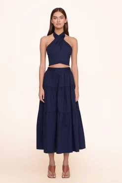 Poplin Shop|Tops<STAUD SMOCKED KAI TOP NAVY