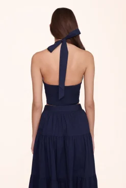 Poplin Shop|Tops<STAUD SMOCKED KAI TOP NAVY