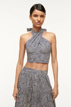 Poplin Shop|Tops<STAUD SMOCKED KAI TOP  NAVY MOSAIC NAVYMOSAIC
