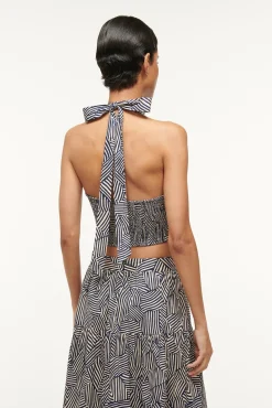 Poplin Shop|Tops<STAUD SMOCKED KAI TOP NAVY MOSAIC NAVYMOSAIC