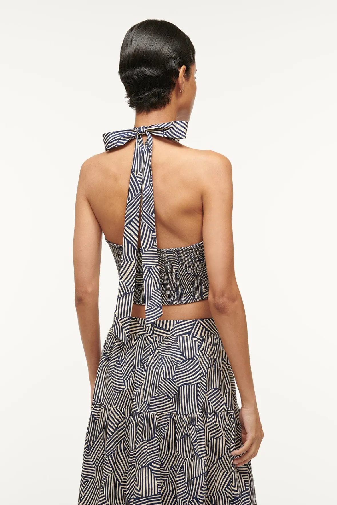 Poplin Shop|Tops<STAUD SMOCKED KAI TOP NAVY MOSAIC NAVYMOSAIC