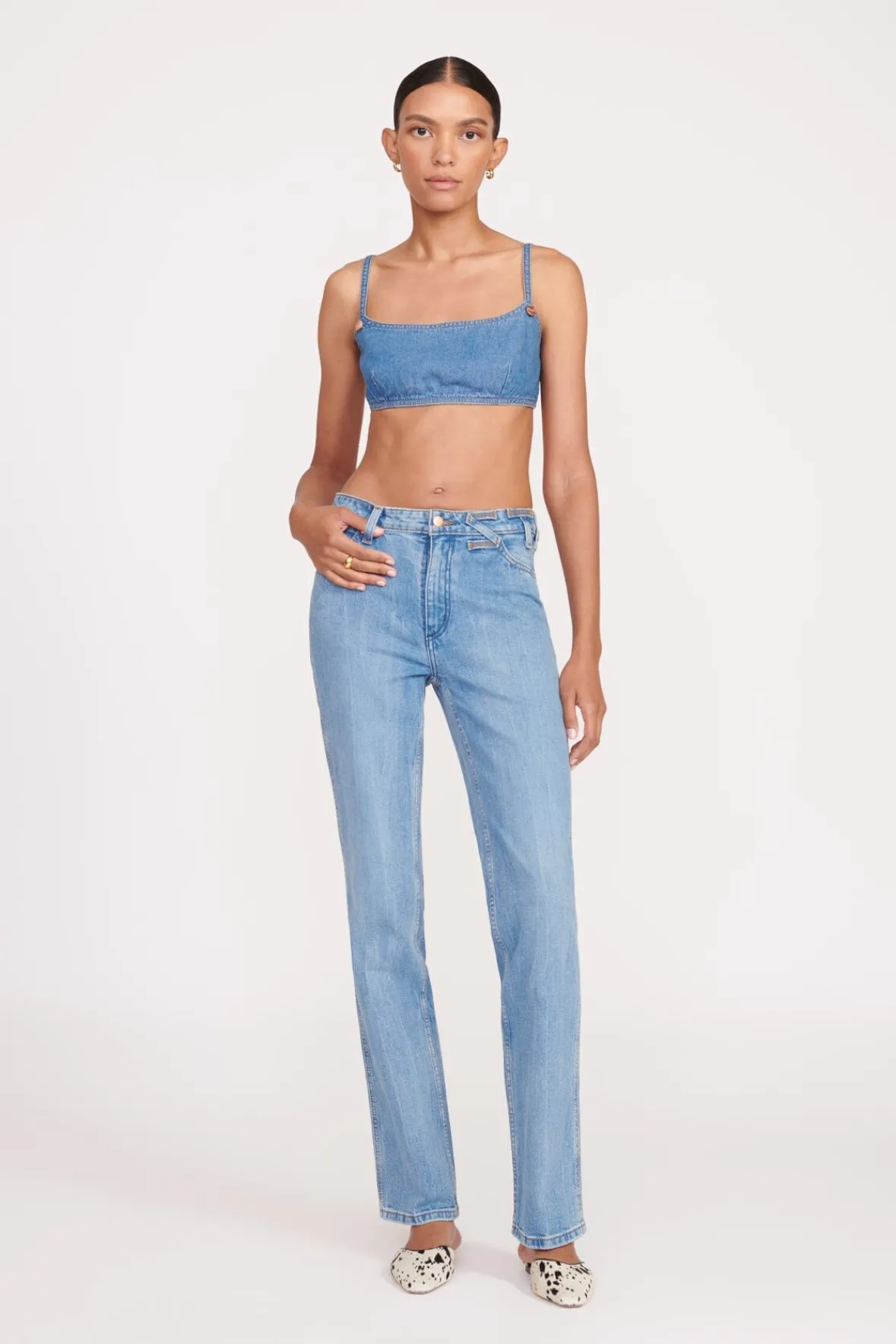 Denim|STAUD + Wrangler<STAUD + WRANGLER THE JEAN BIKINI TOP MID BLUE MIDBLUE