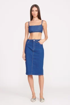 STAUD + Wrangler|Denim<STAUD + WRANGLER THE PENCIL SKIRT DARK RINSE DARKRINSE