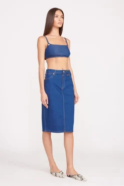STAUD + Wrangler|Denim<STAUD + WRANGLER THE PENCIL SKIRT  DARK RINSE DARKRINSE