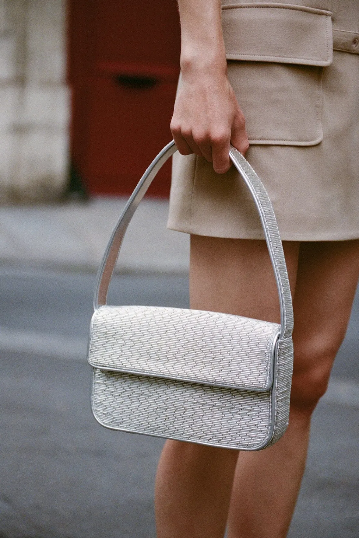 Beaded|Tommy<STAUD TOMMY BEADED BAG SILVER