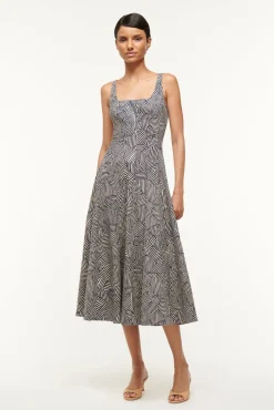 Dresses|Poplin Shop<STAUD WELLS DRESS  NAVY MOSAIC NAVYMOSAIC